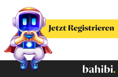 Illustration mit Roboter Figur und Jetzt Registrieren Hinweis